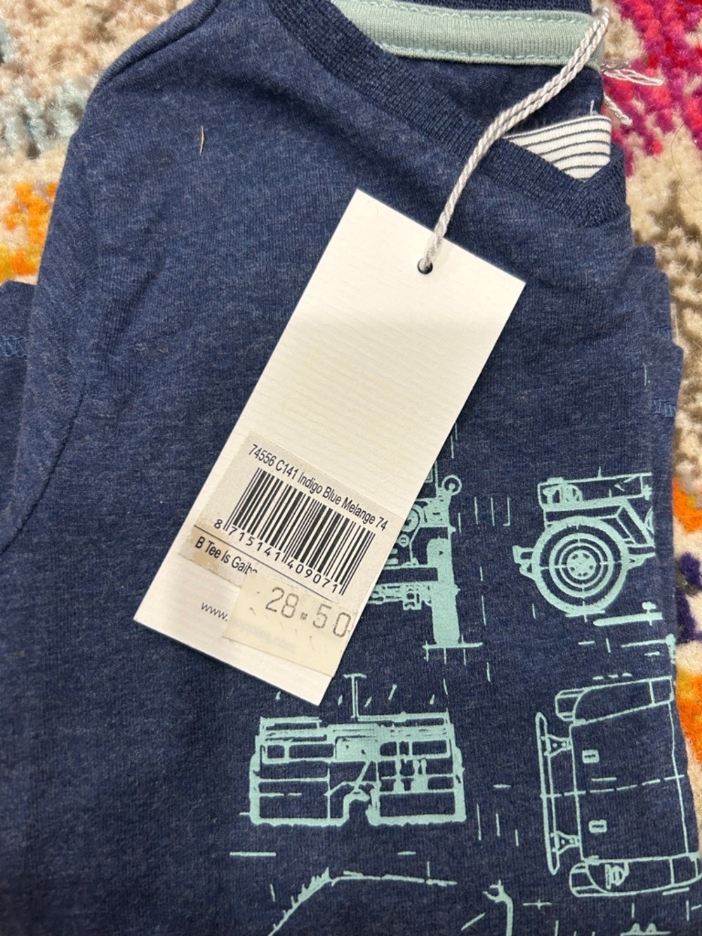 Noppies Navy Blue Long Sleeve Tee with Light Blue Vehicle Blueprint - Picture 2 of 3